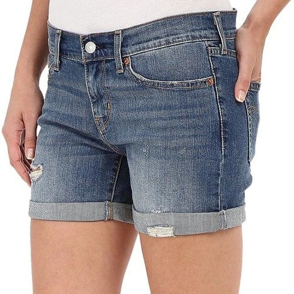 Levi's Women's Mid Length Short, Rustic Woodland Destructed 29